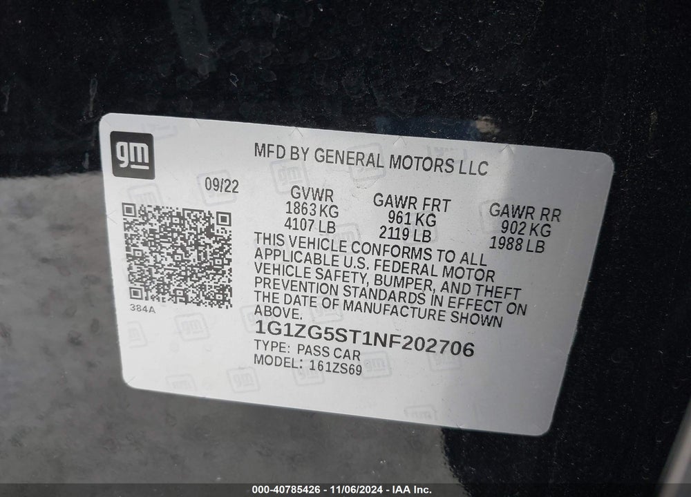 2022 CHEVROLET MALIBU FWD RS VIN: 1G1ZG5ST1NF202706