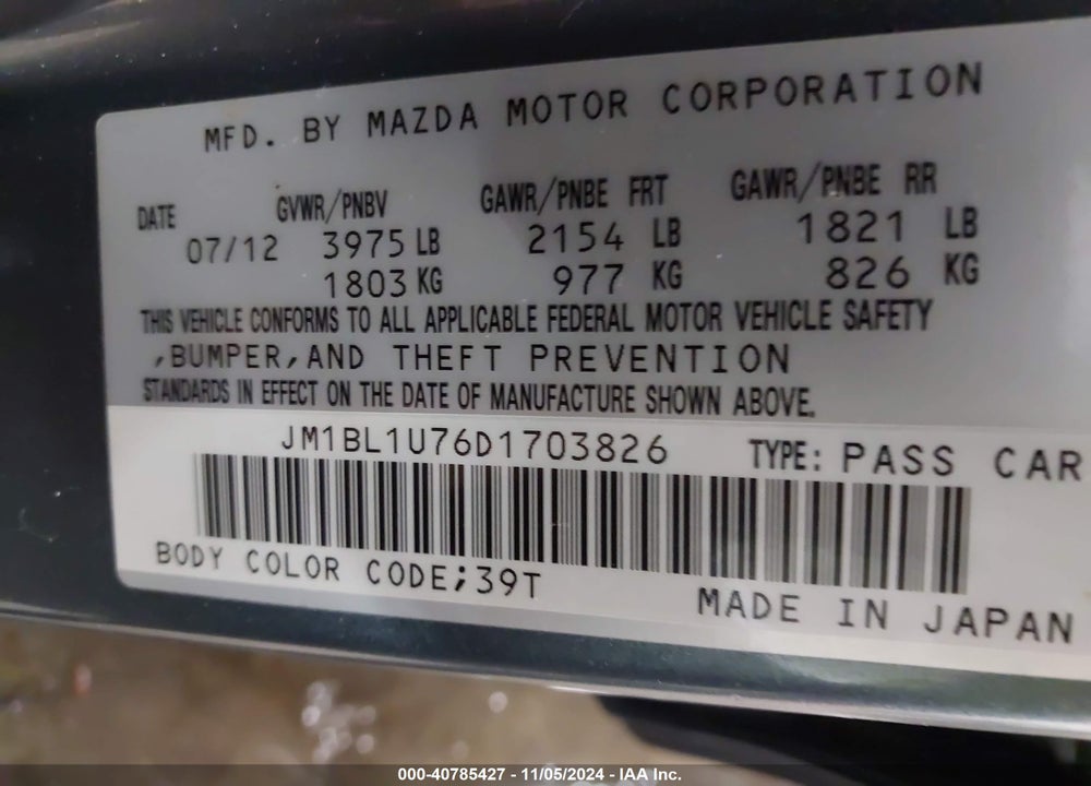 2013 MAZDA 3 I SPORT VIN: JM1BL1U76D1703826