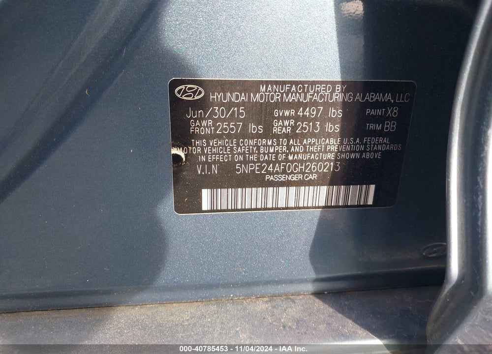2016 HYUNDAI SONATA SE VIN: 5NPE24AF0GH260213