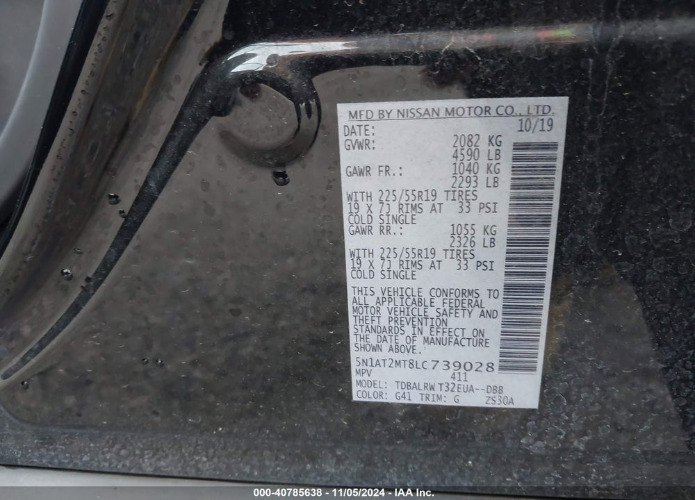 2020 NISSAN ROGUE SL FWD VIN: 5N1AT2MT8LC739028