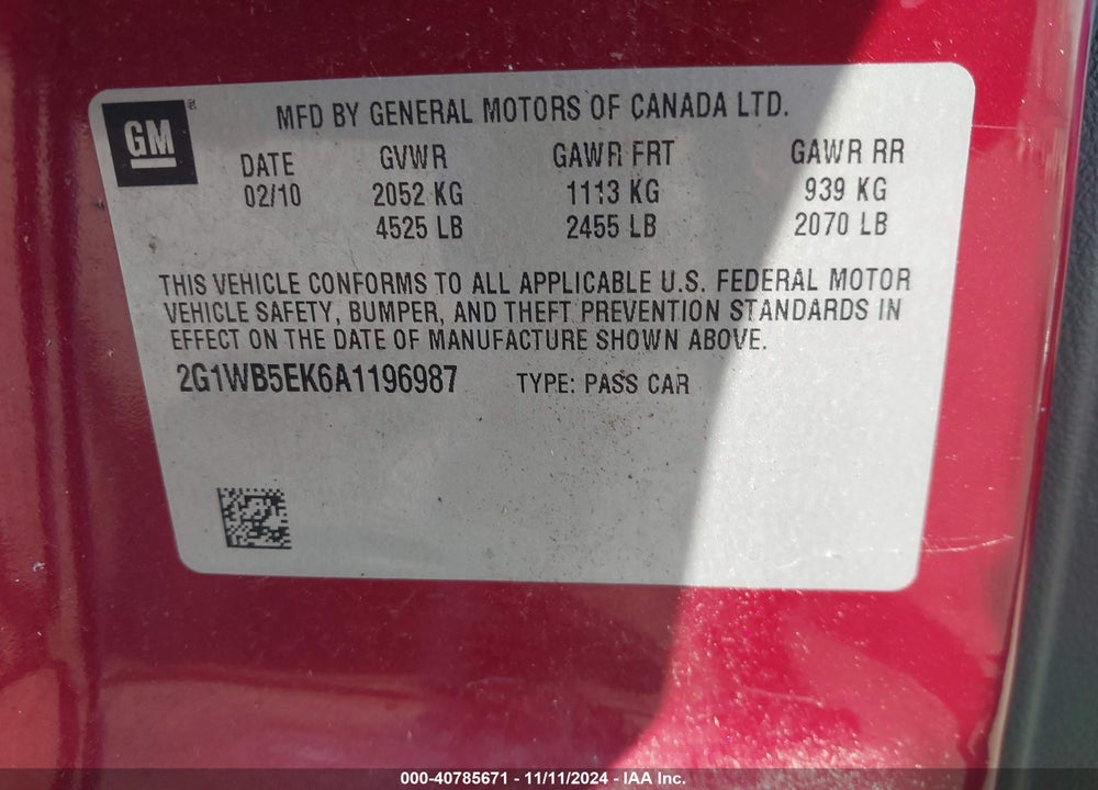 2010 CHEVROLET IMPALA LT VIN: 2G1WB5EK6A1196987
