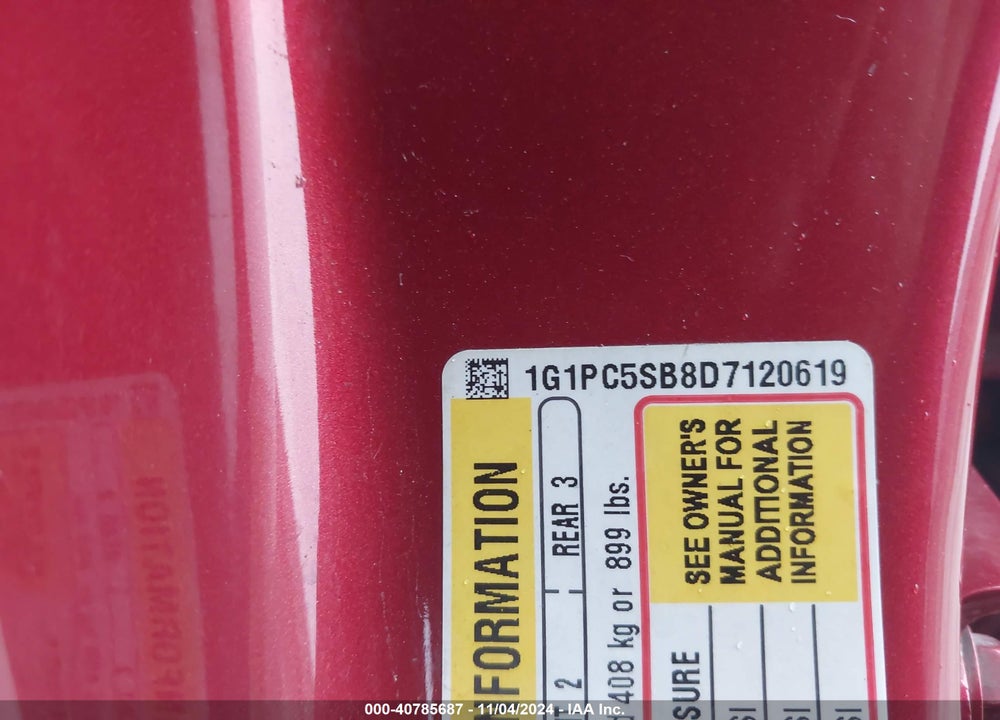 2013 CHEVROLET CRUZE 1LT AUTO VIN: 1G1PC5SB8D7120619