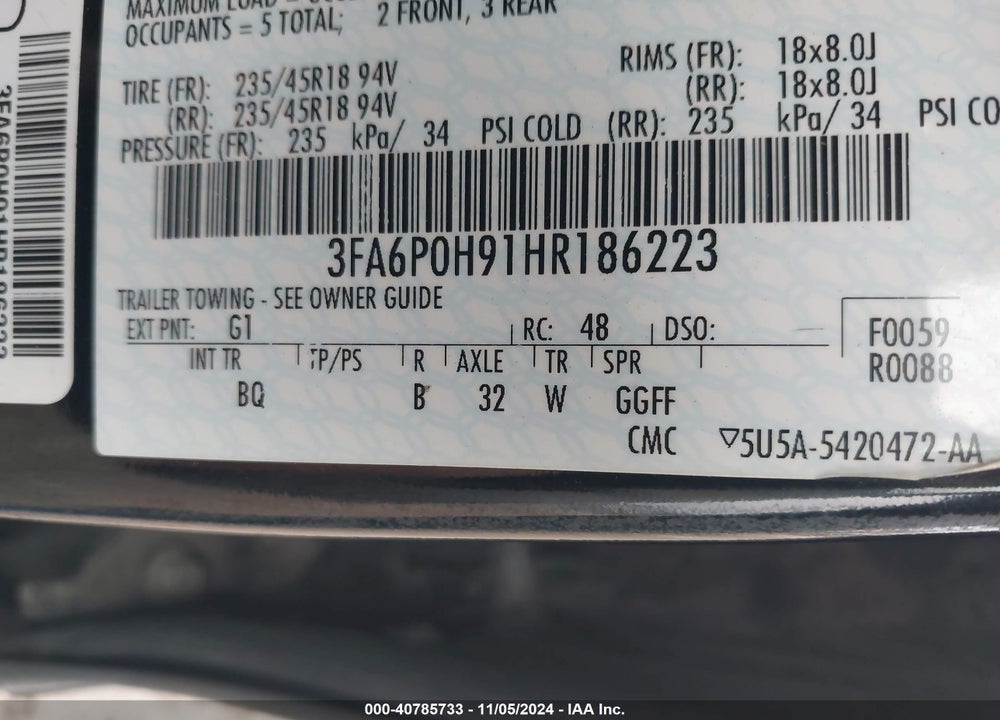 2017 FORD FUSION SE VIN: 3FA6P0H91HR186223