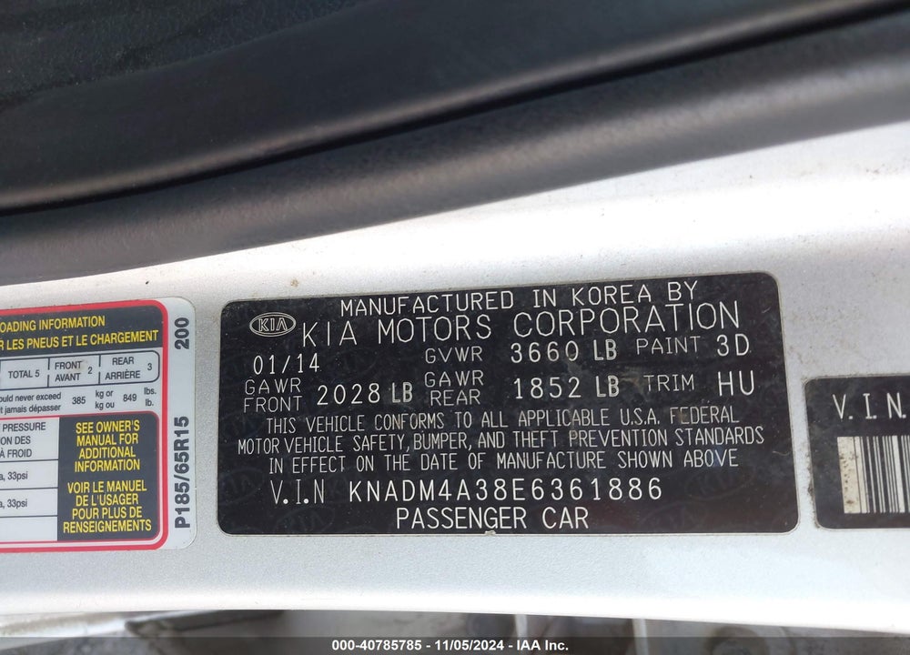 2014 KIA RIO LX VIN: KNADM4A38E6361886