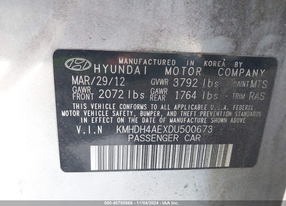 2013 HYUNDAI ELANTRA GLS VIN: KMHDH4AEXDU500673