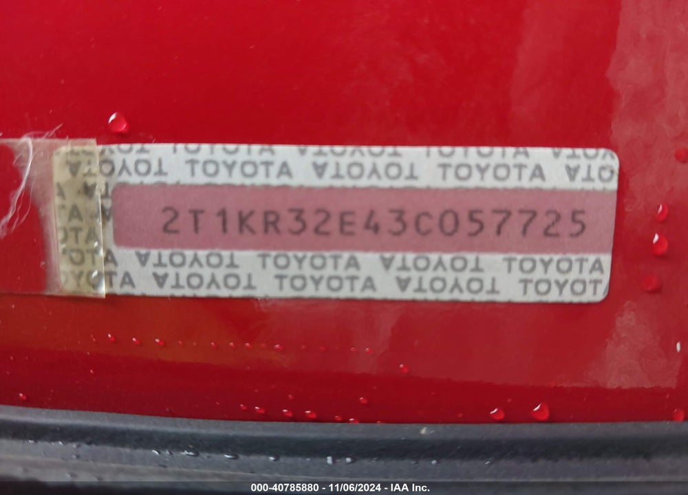 2003 TOYOTA MATRIX STANDARD VIN: 2T1KR32E43C057725
