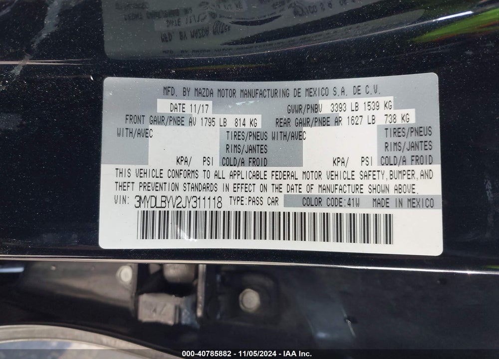 2018 TOYOTA YARIS IA VIN: 3MYDLBYV2JY311118