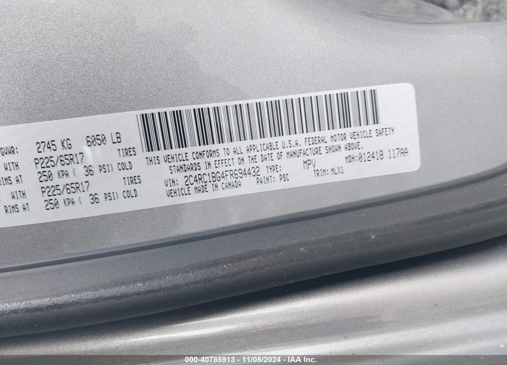 2015 CHRYSLER TOWN & COUNTRY TOURING VIN: 2C4RC1BG4FR694432