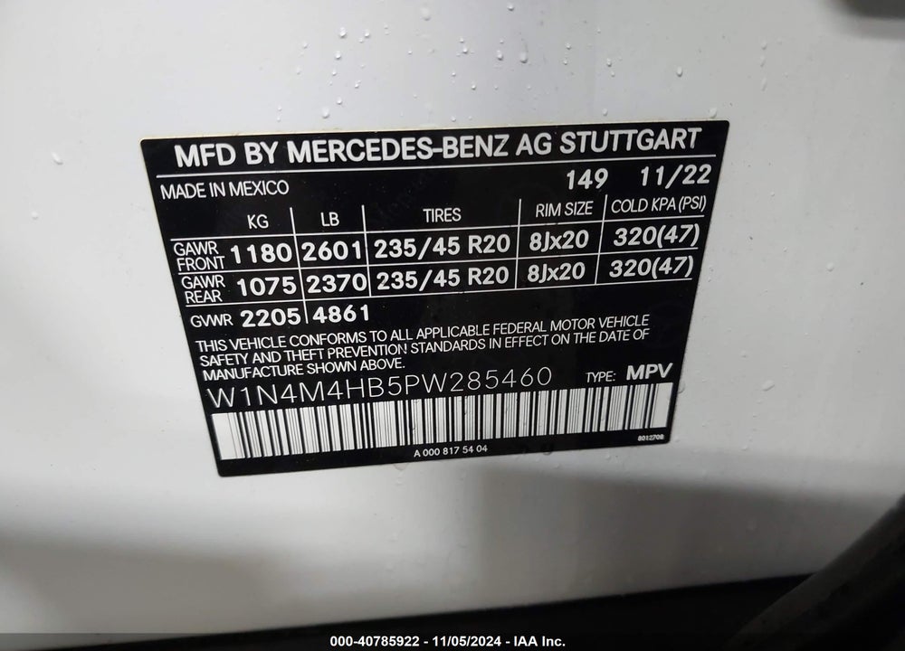 2023 MERCEDES-BENZ GLB 250 4MATIC VIN: W1N4M4HB5PW285460