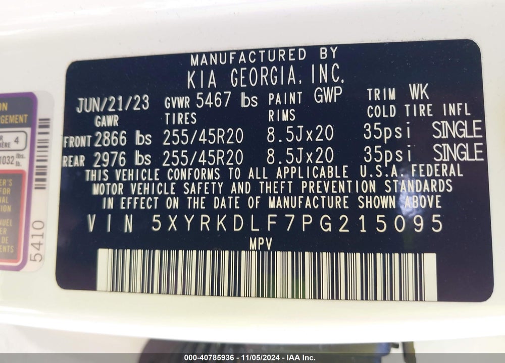 2023 KIA SORENTO SX VIN: 5XYRKDLF7PG215095