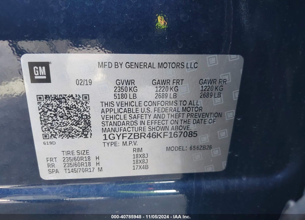 2019 CADILLAC XT4 LUXURY VIN: 1GYFZBR46KF167085