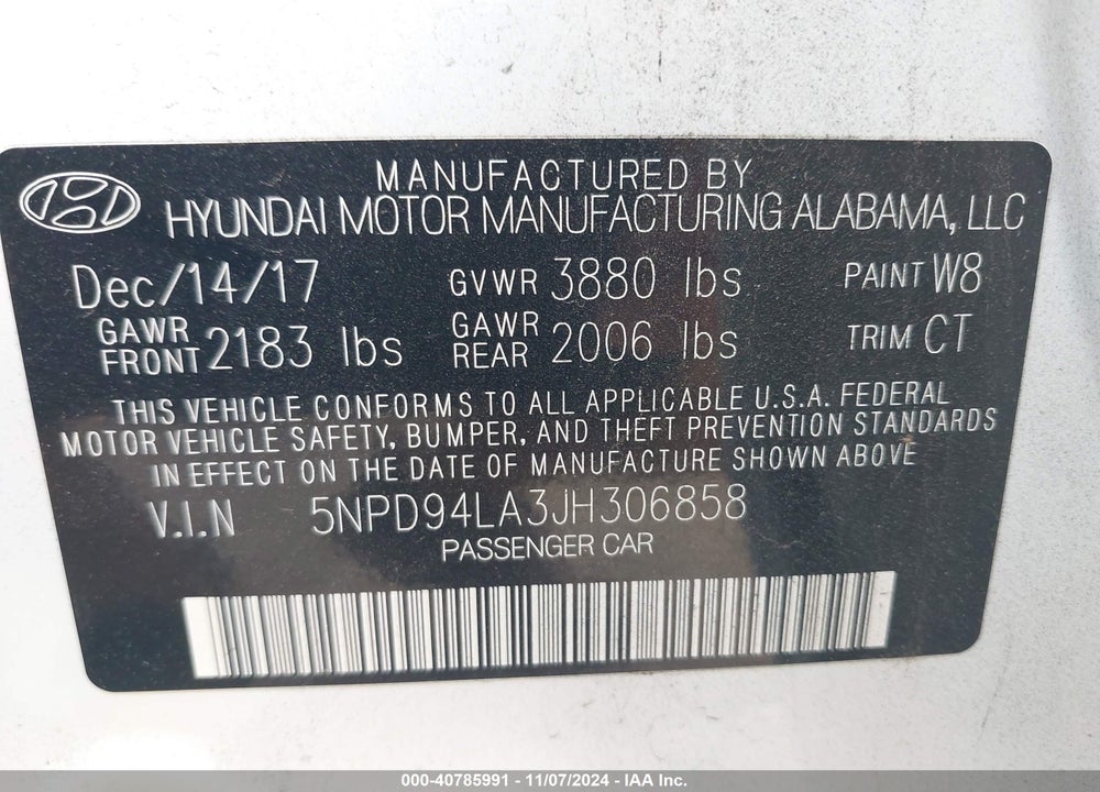2018 HYUNDAI ELANTRA ECO VIN: 5NPD94LA3JH306858
