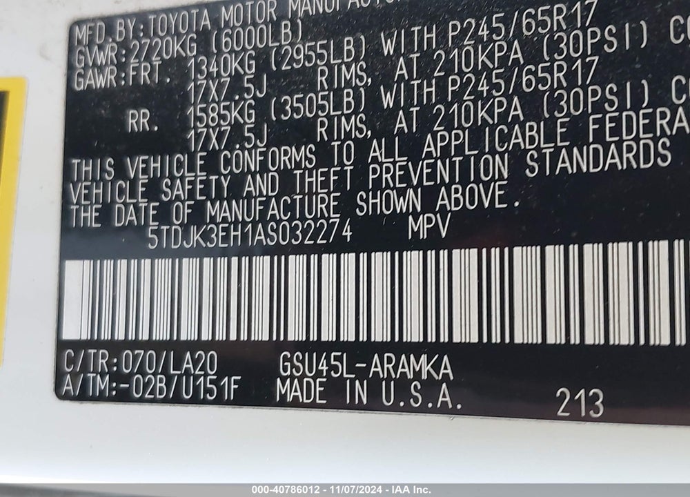 2010 TOYOTA HIGHLANDER SE V6 VIN: 5TDJK3EH1AS032274
