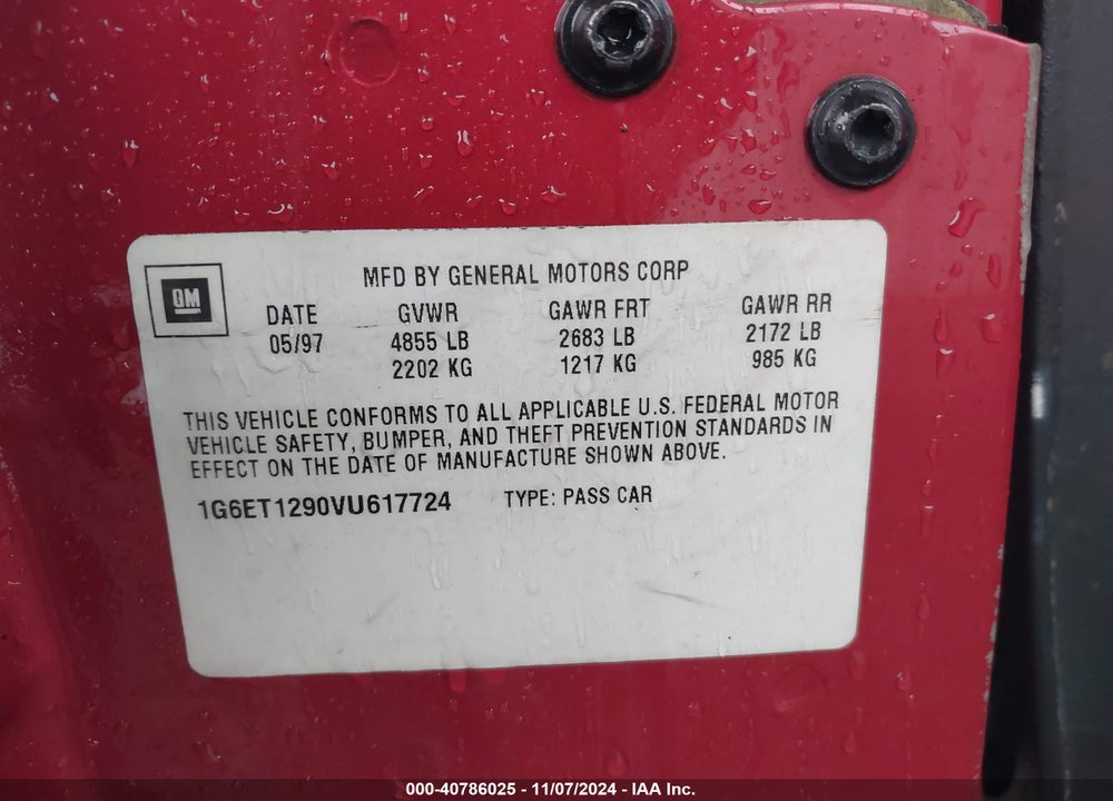 1997 CADILLAC ELDORADO TOURING VIN: 1G6ET1290VU617724