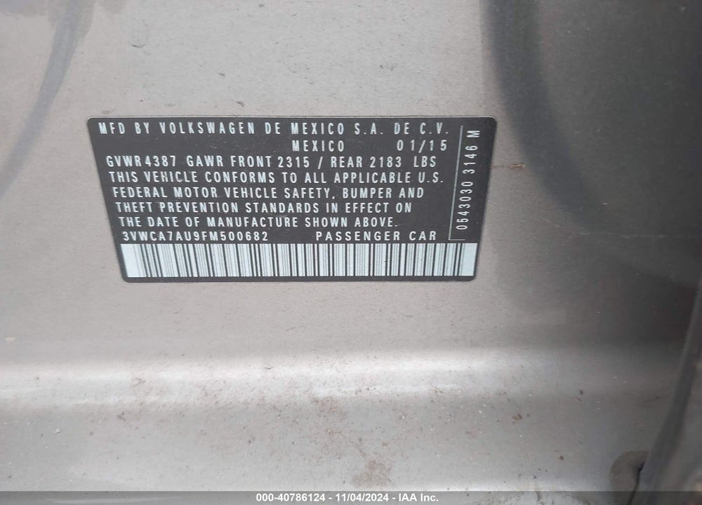 2015 VOLKSWAGEN GOLF SPORTWAGEN TDI SEL 4-DOOR VIN: 3VWCA7AU9FM500682