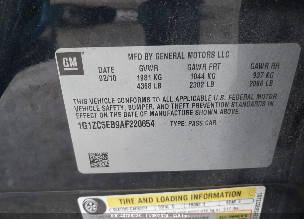 2010 CHEVROLET MALIBU LT VIN: 1G1ZC5EB9AF220654