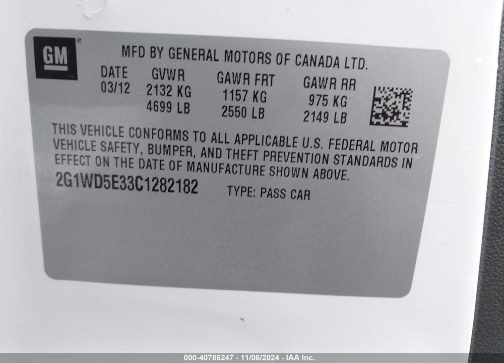 2012 CHEVROLET IMPALA POLICE POLICE VIN: 2G1WD5E33C1282182