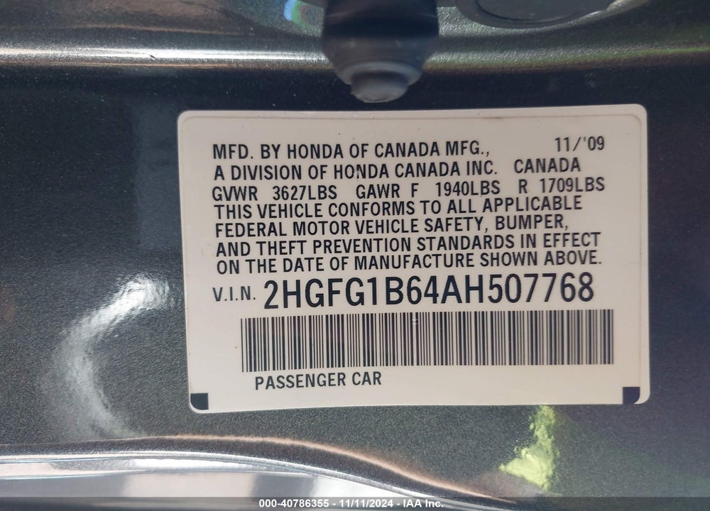 2010 HONDA CIVIC LX VIN: 2HGFG1B64AH507768