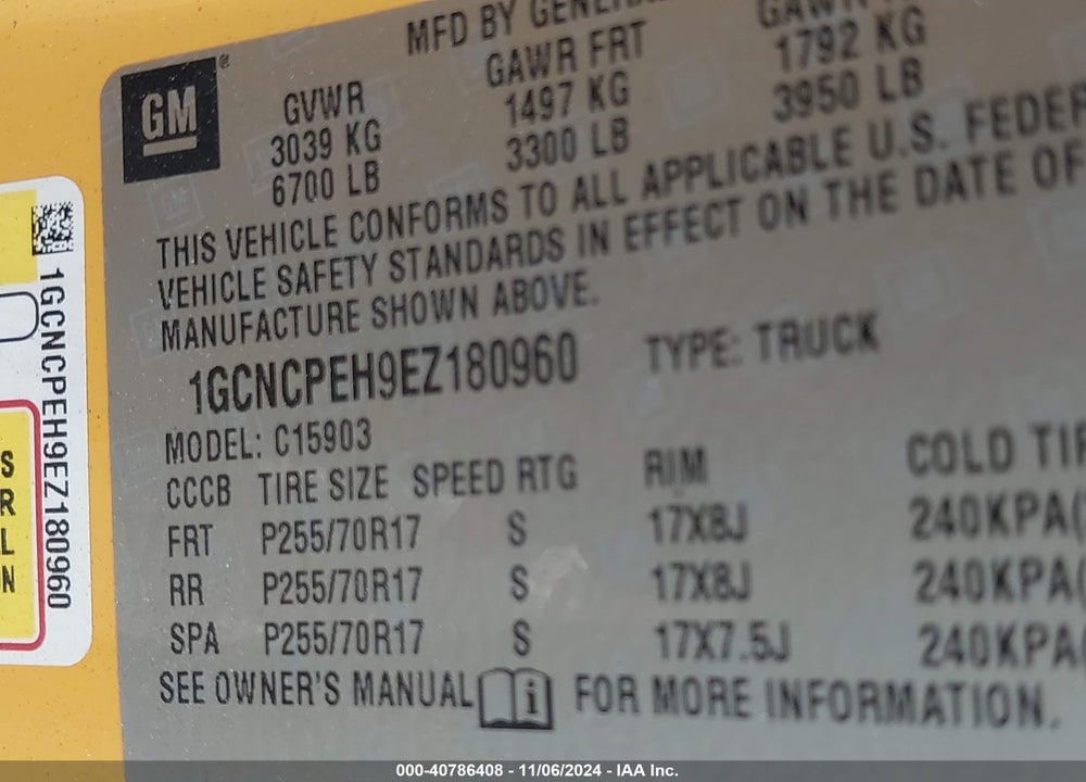 2014 CHEVROLET SILVERADO 1500 WORK TRUCK 1WT VIN: 1GCNCPEH9EZ180960