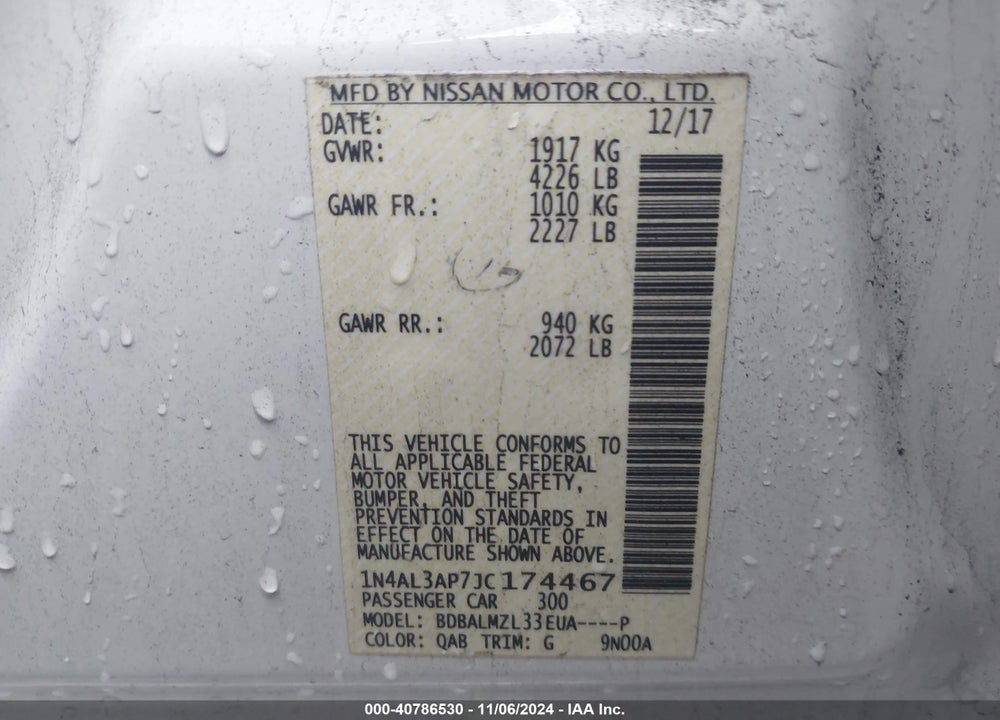 2018 NISSAN ALTIMA 2.5 SV VIN: 1N4AL3AP7JC174467
