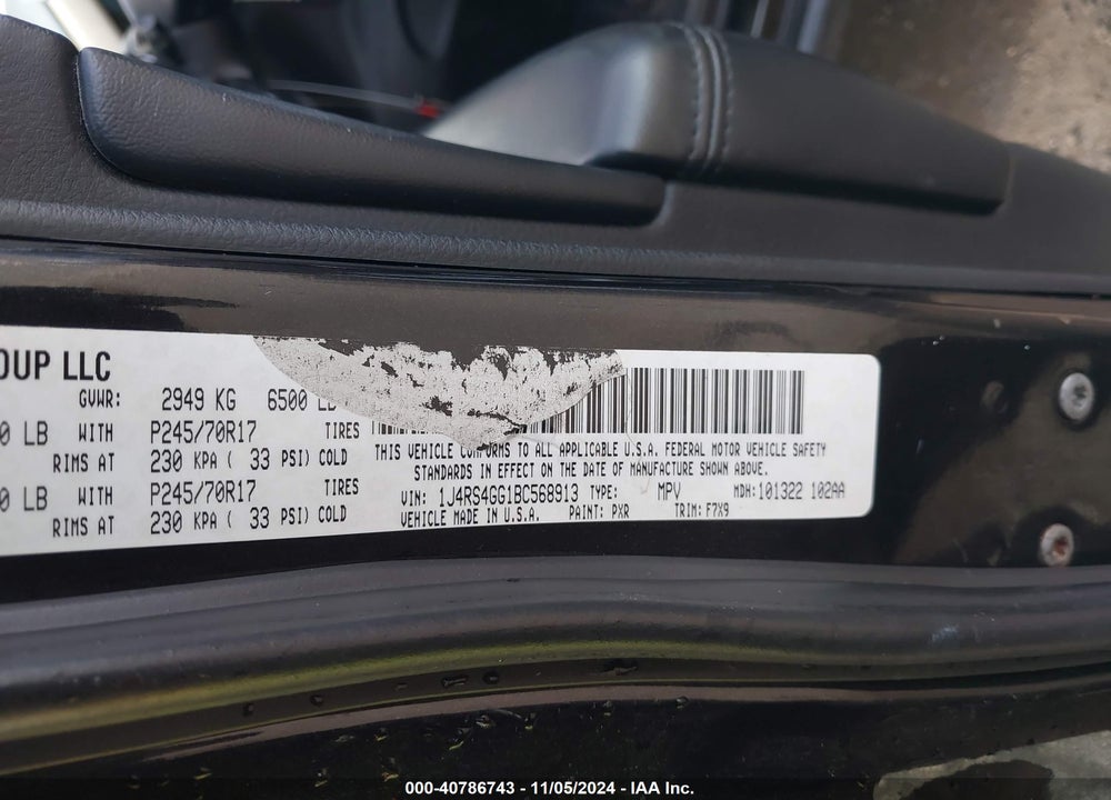 2011 JEEP GRAND CHEROKEE LAREDO VIN: 1J4RS4GG1BC568913