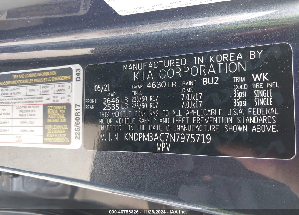 2022 KIA SPORTAGE LX VIN: KNDPM3AC7N7975719