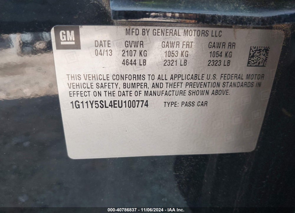 2014 CHEVROLET IMPALA 1LS VIN: 1G11Y5SL4EU100774