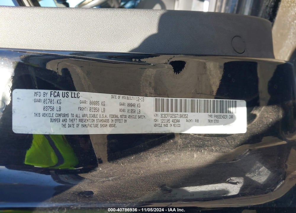 2016 FIAT 500E BATTERY ELECTRIC VIN: 3C3CFFGE5GT180352
