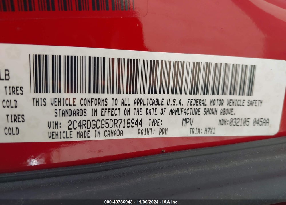 2013 DODGE GRAND CARAVAN SXT VIN: 2C4RDGCG5DR718944