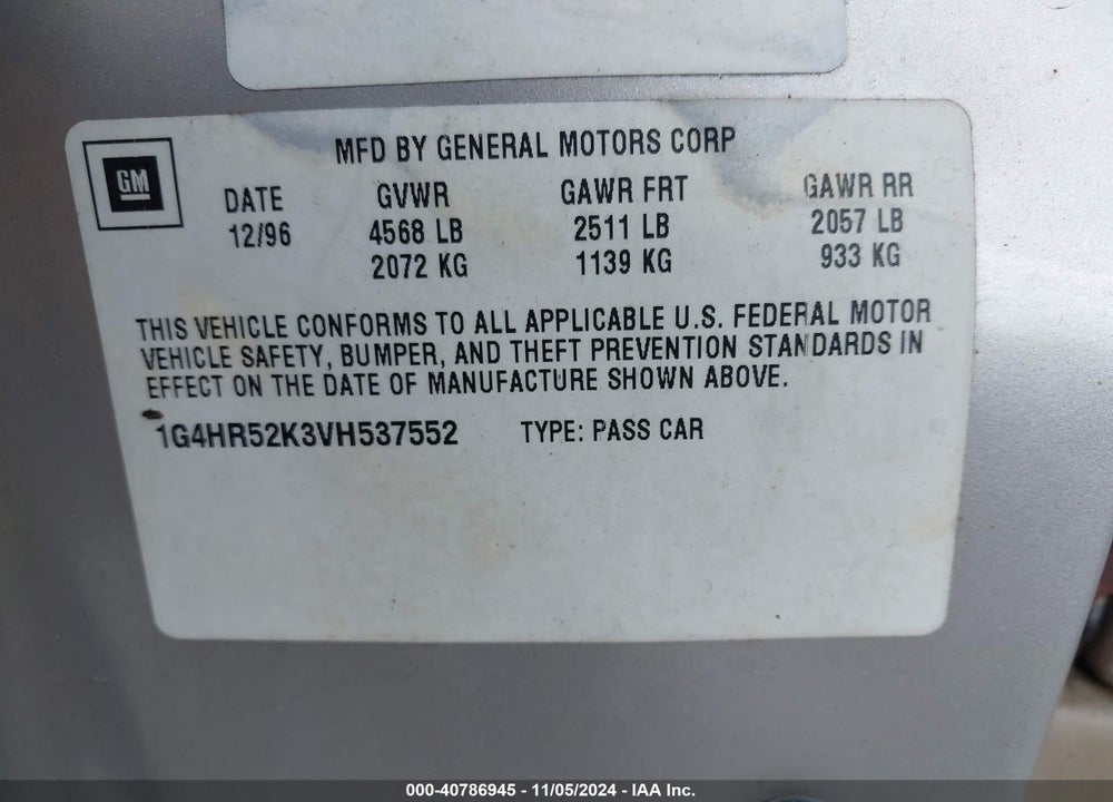 1997 BUICK LESABRE LIMITED VIN: 1G4HR52K3VH537552
