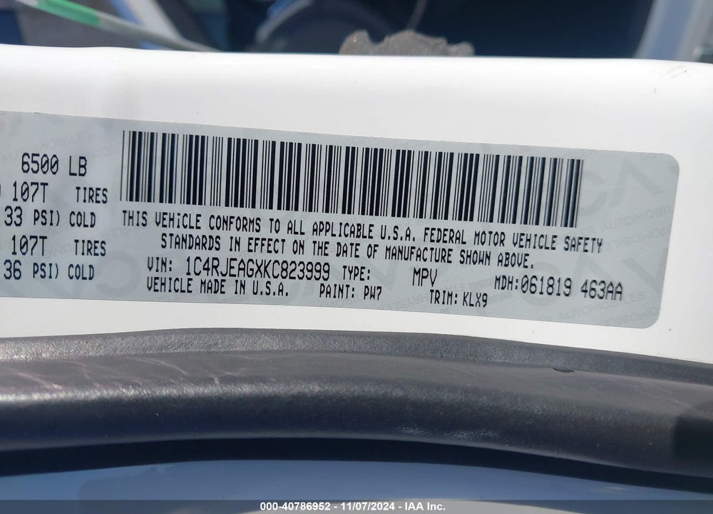 2019 JEEP GRAND CHEROKEE ALTITUDE 4X2 VIN: 1C4RJEAGXKC823999