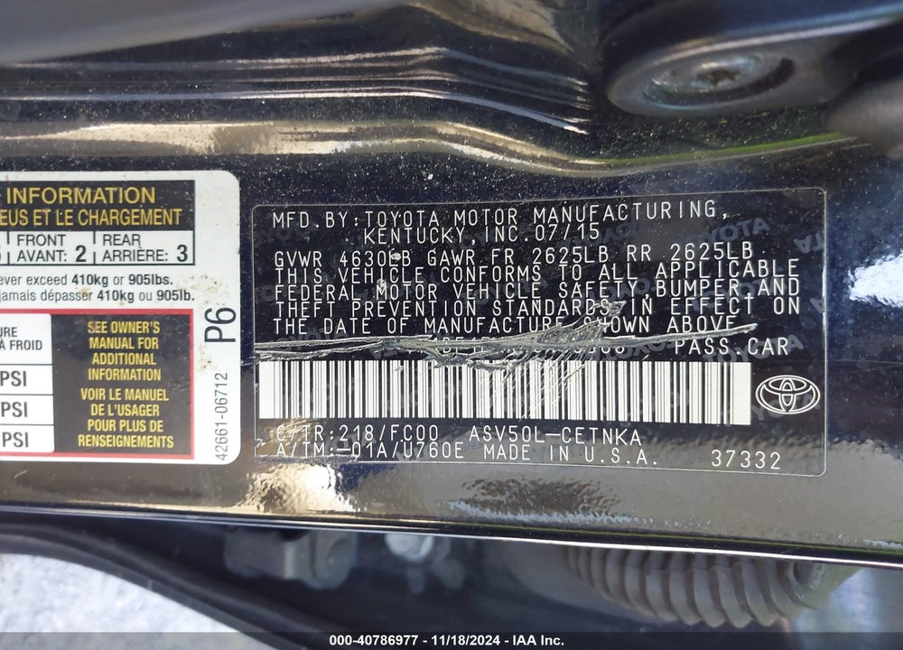 2015 TOYOTA CAMRY LE VIN: 4T1BF1FKXFU109908