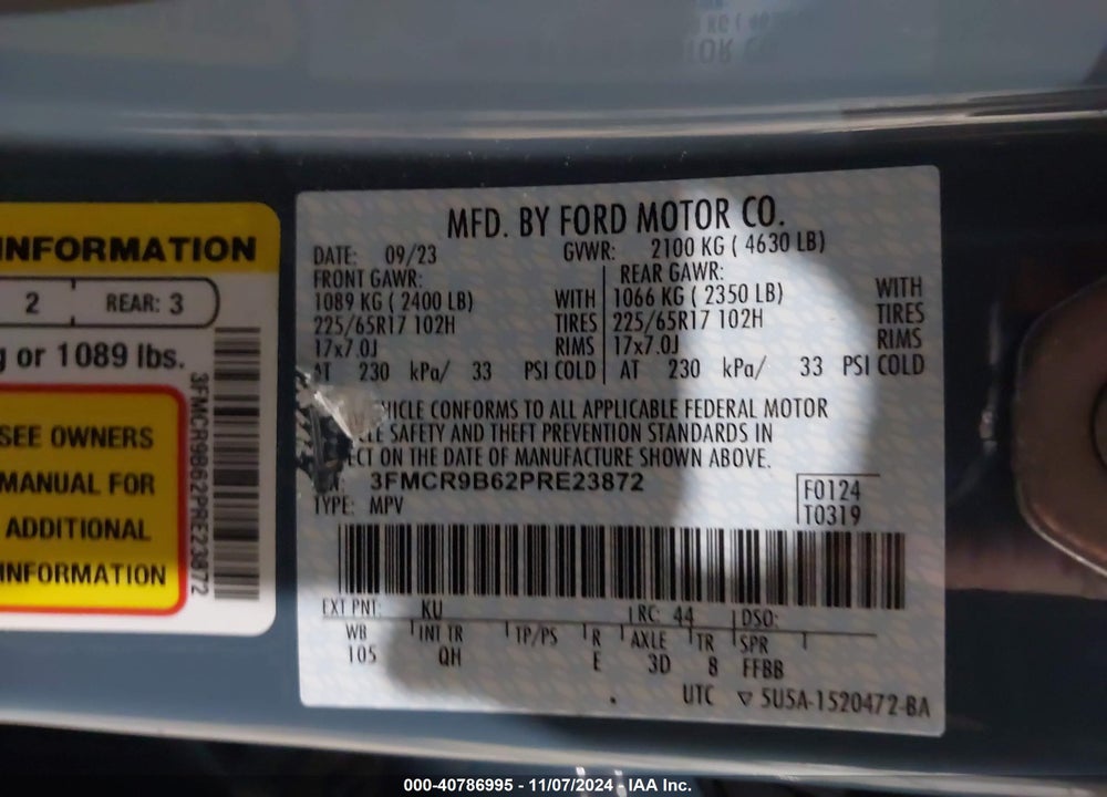 2023 FORD BRONCO SPORT BIG BEND VIN: 3FMCR9B62PRE23872