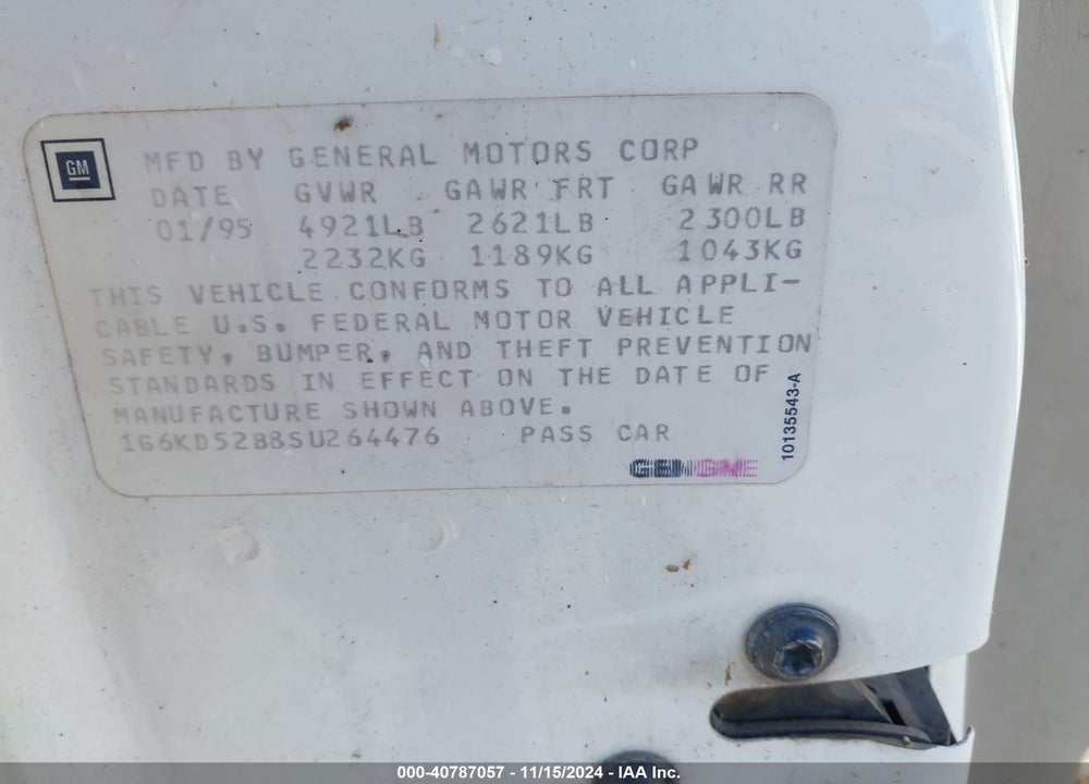 1995 CADILLAC DEVILLE VIN: 1G6KD52B8SU264476
