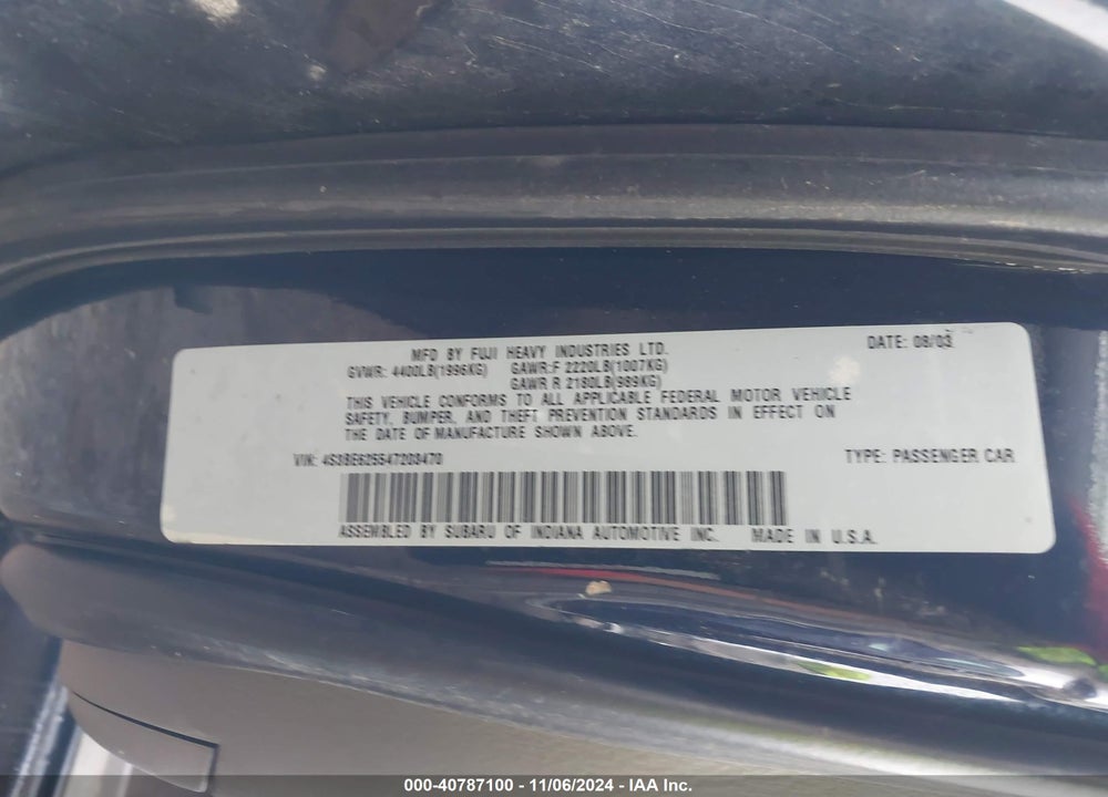 2004 SUBARU LEGACY  (NATL) L/L W/35TH ANNIVERSARY EDITION VIN: 4S3BE625547203470