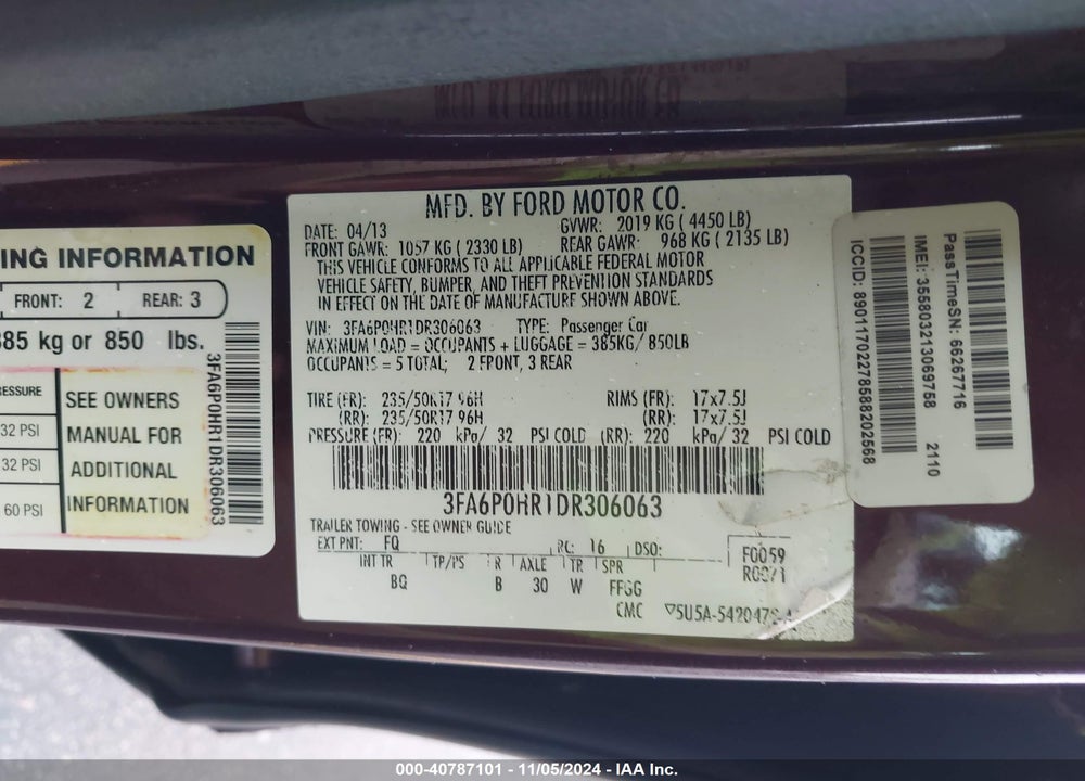 2013 FORD FUSION SE VIN: 3FA6P0HR1DR306063