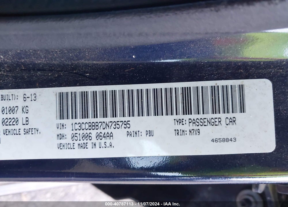 2013 CHRYSLER 200 TOURING VIN: 1C3CCBBB7DN735795