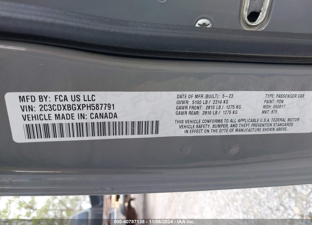 2023 DODGE CHARGER SXT VIN: 2C3CDXBGXPH587791