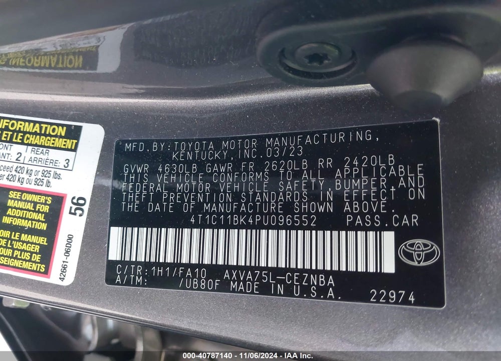 2023 TOYOTA CAMRY LE VIN: 4T1C11BK4PU096552