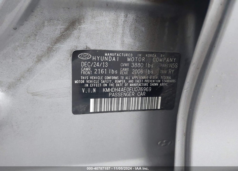 2014 HYUNDAI ELANTRA LIMITED VIN: KMHDH4AE0EU076969