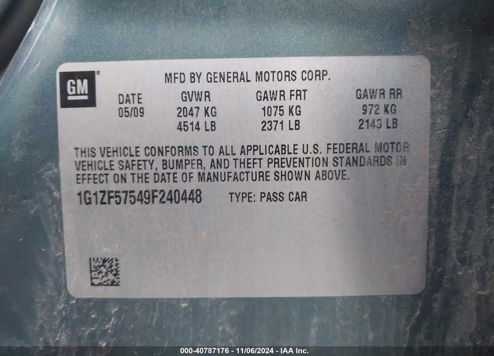 2009 CHEVROLET MALIBU HYBRID VIN: 1G1ZF57549F240448
