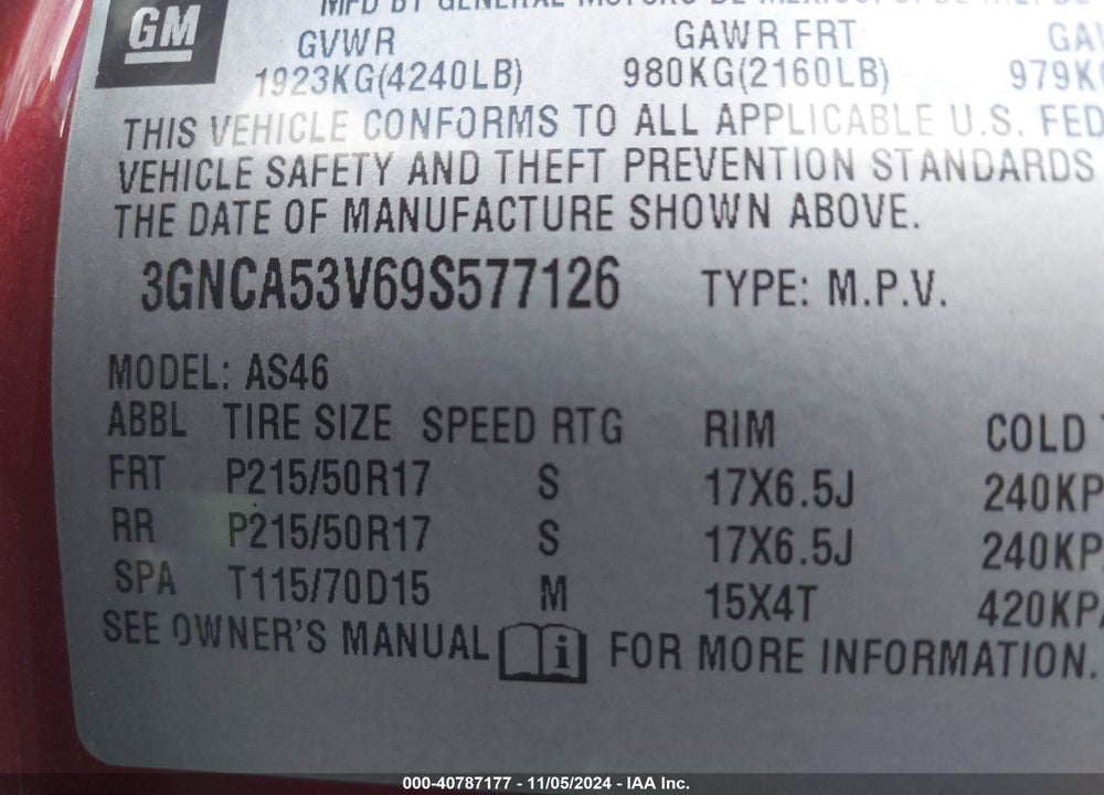 2009 CHEVROLET HHR LT VIN: 3GNCA53V69S577126