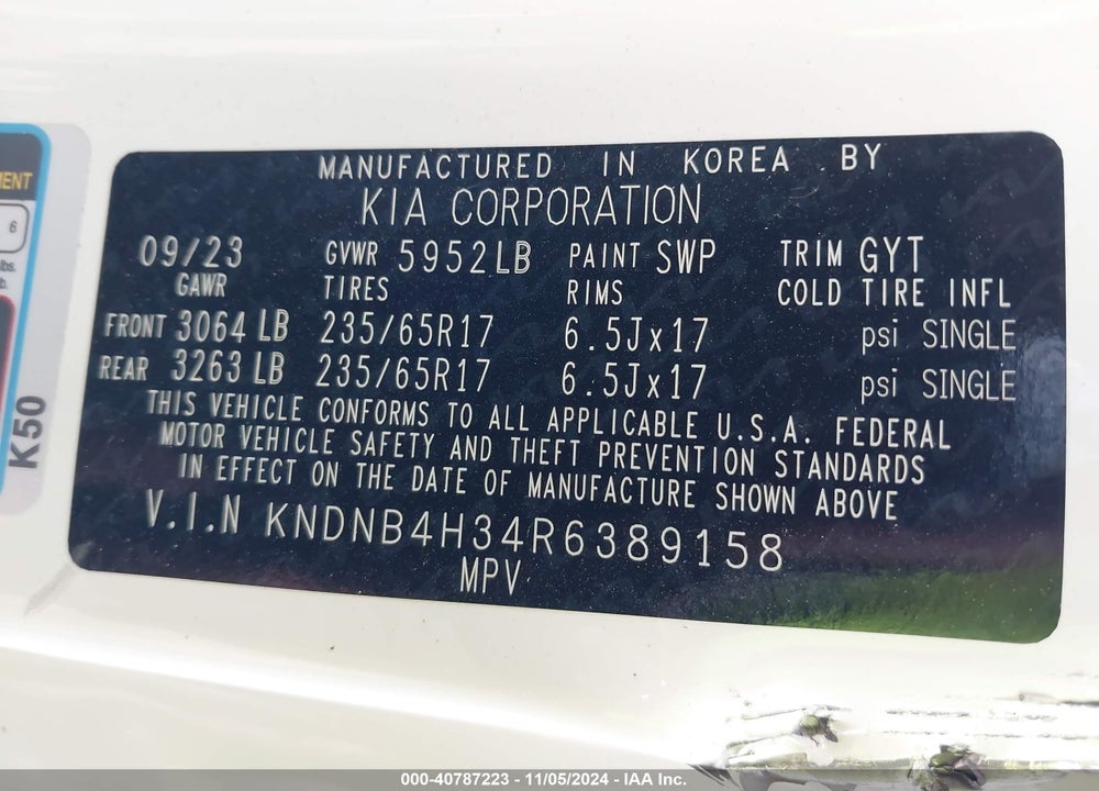 2024 KIA CARNIVAL MPV LX SEAT PACKAGE VIN: KNDNB4H34R6389158