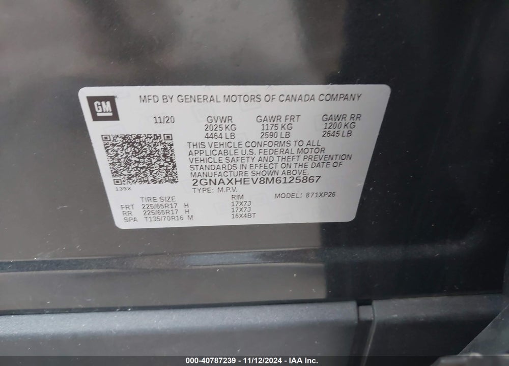 2021 CHEVROLET EQUINOX FWD LS VIN: 2GNAXHEV8M6125867