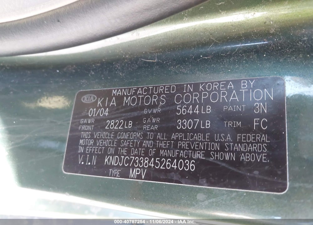 2004 KIA SORENTO EX/LX VIN: KNDJC733845264036
