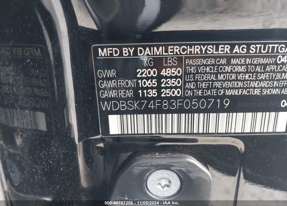2003 MERCEDES-BENZ SL 55 AMG VIN: WDBSK74F83F050719