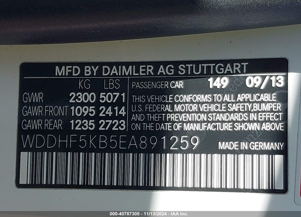 2014 MERCEDES-BENZ E 350 VIN: WDDHF5KB5EA891259