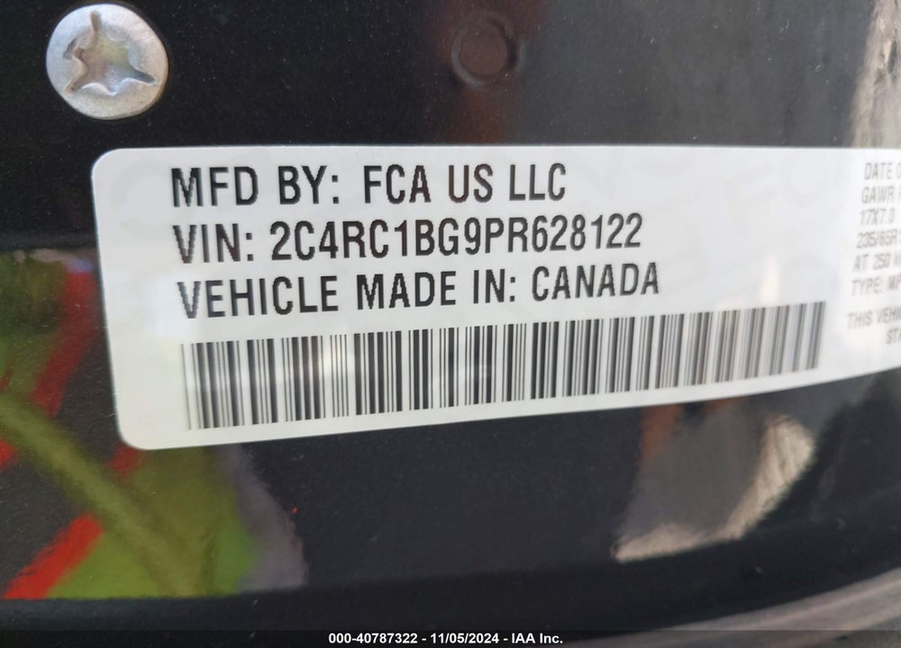 2023 CHRYSLER PACIFICA TOURING L VIN: 2C4RC1BG9PR628122