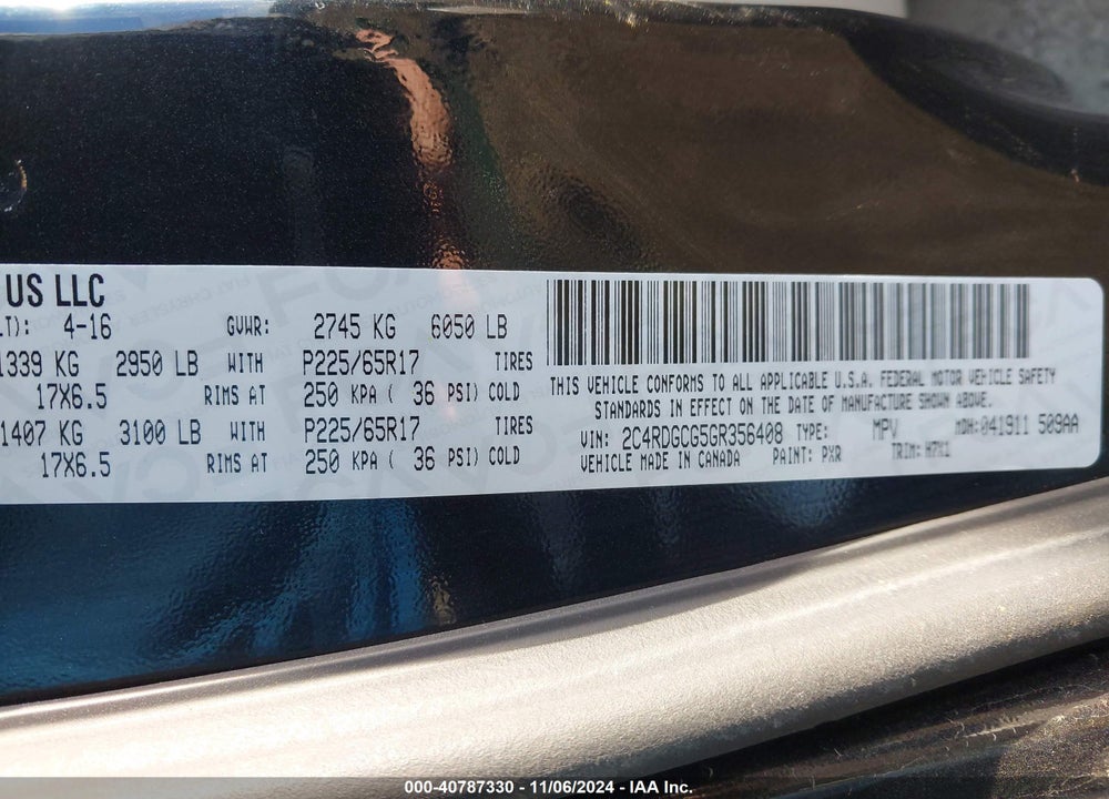 2016 DODGE GRAND CARAVAN SXT VIN: 2C4RDGCG5GR356408