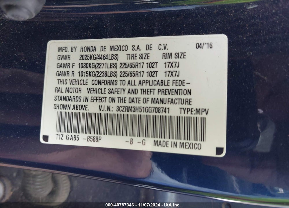 2016 HONDA CR-V EX VIN: 3CZRM3H51GG708741